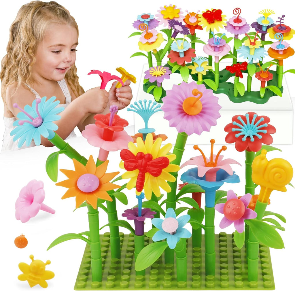 3-6 Years Old Toddler Toys - Flower Garden Building Toy with Insect Pegs